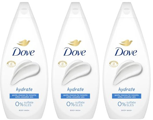 Dove Body Wash 0% Sulfate SLES for Women Made with Naturally Derived Cleansers and Plant Based Moisturiseres Gently Cleanses for Softer and Smoother Skin, 720ml (Buy 3, Hydrate)