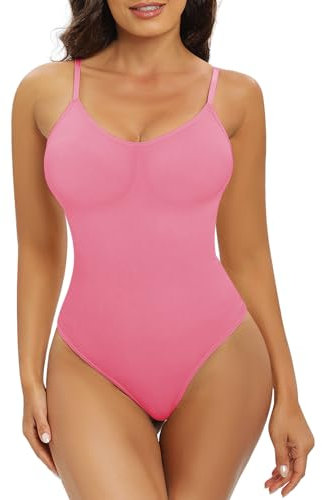 Xnova Body Sculptant Femme Gainant, Shape Bodys String Gaine Amincissant Ventre Plat, Bodysuit Shapewear Invisible Minceur Shaper Thong (Rose, XL)