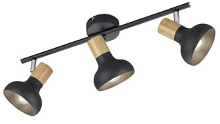 lightling Deckenlampe Larissa 3-flammig, mit Holz-Optik, Deckenmontage, exkl. 3 x E14 max. 10W, Höhe 18 cm, Breite 47 cm, Metall, schwarz matt