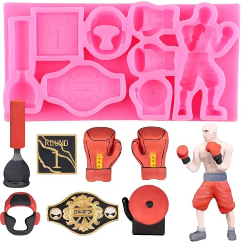 XMOLDNMS Boxing Sports Silicone Mould Boxing Gloves Fondant Moulds Boxer Chocolate Mould for Cake Decoration Cupcake Topper Candy Gum Paste Polymer Clay