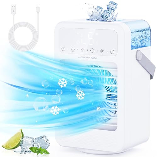Klimaanlage Mobil | Luftkühler mit Wasserkühlung | Mini Mobiles Klimagerät | USB Ventilator Tragbarer Verdunstungskühler [ 3 Windmodi, 5 Stufen, 90° Oszillation, 8H Timer, Schnelle Kühlung ]