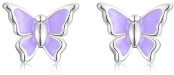 Shuxin Silver Stud Earrings for Women Tiny Purple Butterfly Studs Earrings for Girls Hypoallergenic Cartilage Earrings 925 Sterling Silver Post Sleeper Earrings Studs Jewellery Gifts for Girls Women