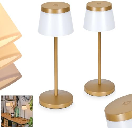 HOFSTEIN LED Tischleuchte Algeraz 2-er Set, dimmbare Tischlampe aus Metall/Kunststoff in Beige/Weiß, Tischleuchte m. Touchdimmer, USB-C Anschluß, Akku, 1,5 W, 139 L, 3000 K, für Innen/Außen, IP44