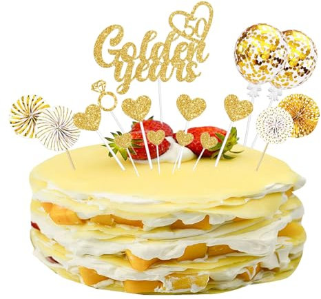 20 Stück Tortendeko GoldeneHochzeit, Glitzer Goldene 50. Geburtstag Kuchendeko, 50 Golden Years Cake Topper, Kuchen Deko GoldeneHochzeit Geschenk