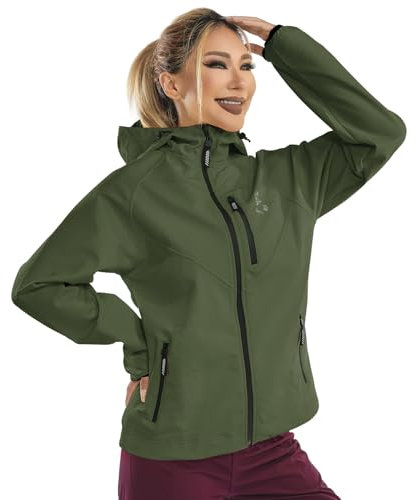 Wulibike Softshelljacke Damen Wasserdicht Fahrradjacke Fleece Laufjacke Atmungsaktive Funktionsjacke Winddicht Wanderjacke Mit Kapuze Warm Windbreaker A1=S Olivgrün