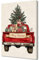 ZQQART Weihnachts Truck Leinwandbild Wandkunst rotes Auto Bilddrucke Truck mit Schneemann Kunstwerk Scheunen Truck mit Weihnachtsbaum Poster Winterszene Gemälde (Rot,30x45cm)