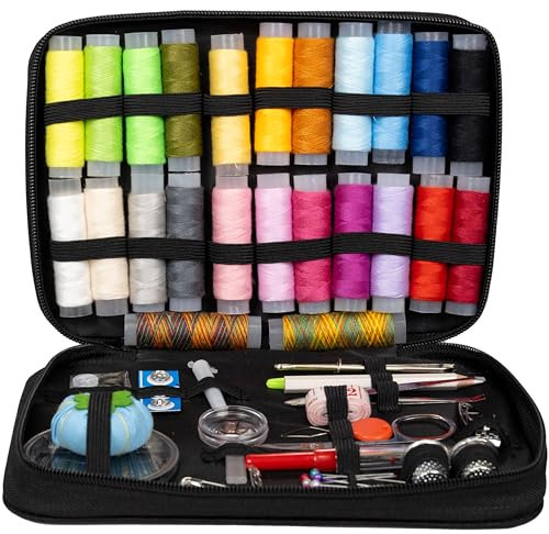 Crafts&Co® Nähset Komplett | 24 Farben Garn & Zubehör | Praktisches Etui für Reparaturen und Nähprojekte | Ideal für Zuhause und Unterwegs