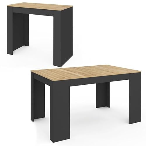 IDMarket - Table Console Extensible Orlando 6 Personnes 140 cm Bois Noir et façon hêtre