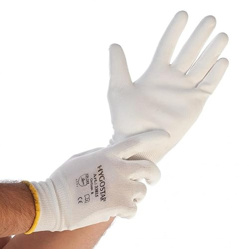 FRANZ MENSCH 24 Stück Hygostar Feinstrickhandschuhe Ultra Flex Hand | PU-Beschichtung, Packung, weiß, 6/XS, L: 22cm, Arbeitshandschuhe, Feinstrickhandschuhe