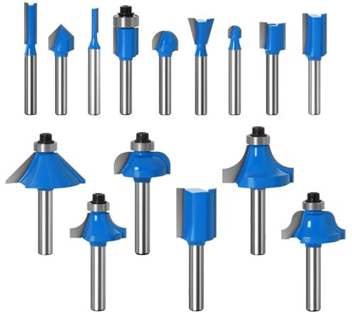 Yofuly 15tlg. Fräser Set Mixed (für Holz, für Oberfräsen mit 1/4 Zoll Schaft) Professional Holzfräser-Set HM Holzfräs-Bits