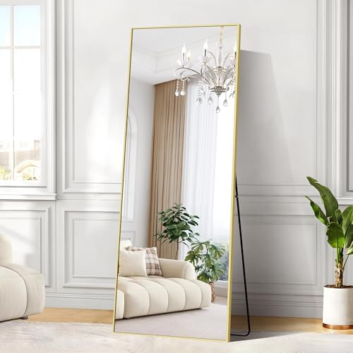 WOLIBEER Großer Ganzkörperspiegel 179 x 65 cm, Ganzkörperspiegel mit Aluminium Rahmen Goldenem Rechteckiger Wandspiegel Standspiegel, Spiegel für Schlafzimmer Wohnzimmer Ankleidezimmer Flur