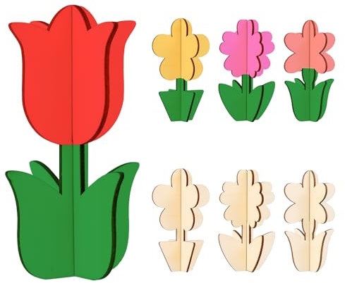 Yuanchu 16 Stück Unfertiges Blumen aus Holz, 3D Blumen Holzbastelsets für Kinder zum Basteln Holz Tulpen Bastelset Diy Dekoration Kreativesets Geschenk für Kinder Zum Bemalen Gestalten