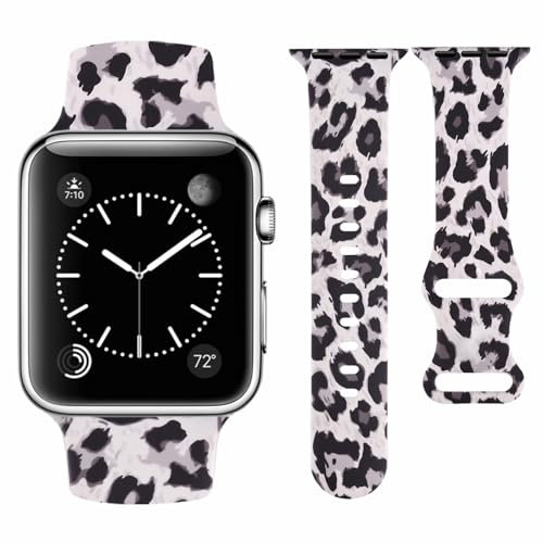 Vozehui Leopard Print Silicone Strap Compatible with Apple Watch Strap 42mm 41mm 40mm 38mm,Soft Silicone Replacement Straps for iWatch SE Series 10 9 8 7 6 5 4 3 2 1, Women Men