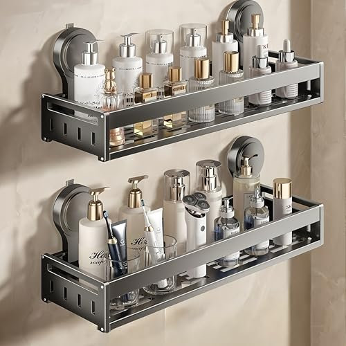 ONXE Bathroom Shelf Organiser, Rustproof Shower Caddy Shelves，2 Packs Suction Cup Drill-Free Quick-Dry Shower Shelves With Large Capacity Organizer Home Bathroom Accessories (15.6 Inch)