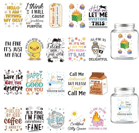Funny Rub On Transfer Sticker - 20 Sheets Sarcastic UV DTF Stickers Humorous Quote Stickers for 16 oz Laptop Glass Mug Transfers with Witty Quotes for Office Home or Gifts