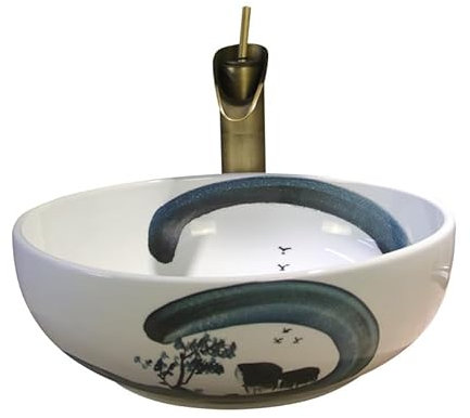 HADECOLL Aufsatzwaschbecken, Antikes Handbemaltes Rundes Keramik-Kunstwaschbecken, Waschbecken Für Zuhause, Badezimmer, Aufsatzwaschbecken, Badezimmer-Waschtisch