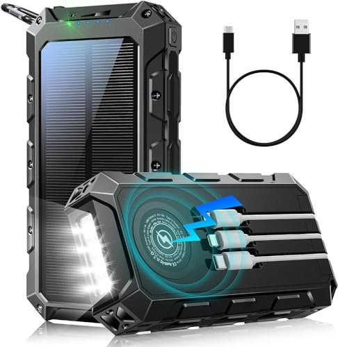52800mAh Power Bank 30W Solar Powerbank Kabellose Tragbares Schnellladegerät mit 3 Kabel,7 Ausgänge Power Bank Solarpanel mit Taschenlampe/LED Anzeige,Externer Akku für Camping,Outdoor