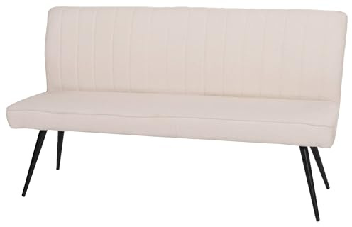 Berlinlodge Sitzbank HxBxT 90x160x60cm Sitzhöhe 48cm Rückenlehne Stoff/Textil Bouclé Metall 160cm Creme-Beige Esszimmerbank Bank Polsterbank