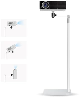 suptek Support au Sol pour vidéoprojecteur Discret derrière canapé, Rotatif 360°, Hauteur réglable, Support de Projecteur Universel pour Bureau et vlog, Grosse rotule améliorée, Blanc, PR007FPW