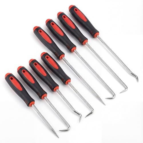 8 Pcs Hook and Pick Set Mechanic Lock Picking Kit, Car Mechanic Tools (red) | Precision Automotive Pick and Hook Tool Set for Auto Oil Seal Car Tools, Puller Remover Tool
