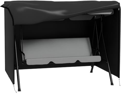 Outsunny Patio Swing Chair Cover 3 Seater 205 x 124 x 164cm Deep Black | 600D Oxford, Heavy Duty, Outdoor Garden Furniture, Rain Protection Protector, Anti-UV