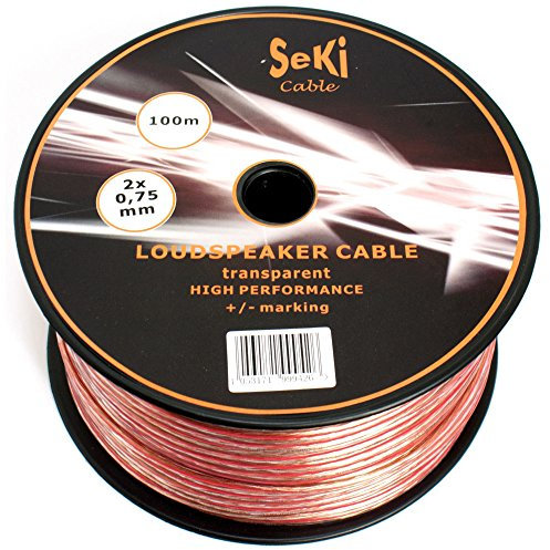 SeKi Cable de altavoz 2 x 0,75 mm², 100 m, transparente, CCA, cable de audio