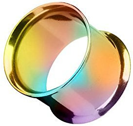 Piercingfaktor Flesh Tunnel Ear Plug Ohr Piercing Tribal Double Flared Plug aus Edelstahl 10mm Rainbow Regenbogen