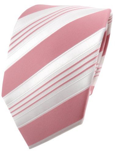 TigerTie Designer Krawatte in rosa altrosa weiß silber gestreift