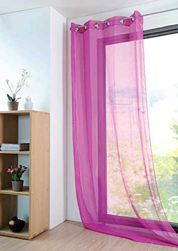 Stof - Rideau - Voile Monna avec Œillets pour Salon ou Chambre - Taille 135 x 260 - Fuschia - Voile pour Fenêtre ou Dressing - Garantira Votre Intimité - Décoration - Idéal pour Maison