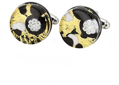 Glass Of Venice Venezianische Manschettenknöpfe aus Muranoglas, rund, Schwarz/Gold