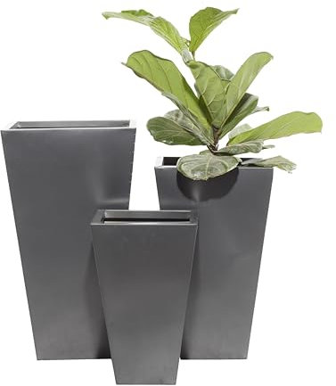 Deco 79 Maceta Grande Minimalista Ligera con Base cónica, Hierro, Gris Oscuro, Juego de 3 macetas de 17, 21 y 25 Pulgadas de Alto