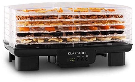Klarstein Bananarama - déshydrateur, robot déshydrateur, déshydrateur à viande et fruits, 6 niveaux, empilable, 550 watts, température réglable, minuterie, plateaux à mailles fines, noir