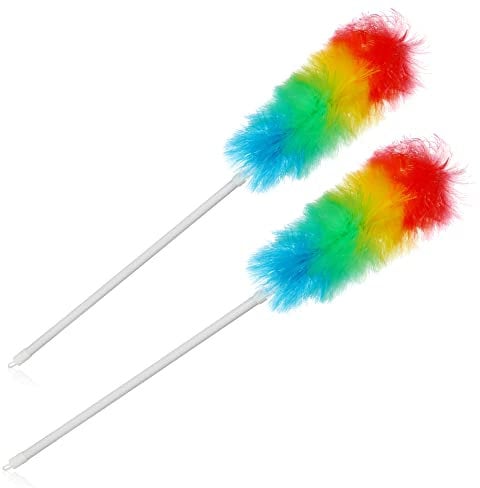 com-four® 2X Staubwedel mit Teleskopstiel - Staubwischer extra lang und ausziehbar - Spinnweben-Besen in bunten Farben - 85-122 cm (02 Stück - Regenbogen)