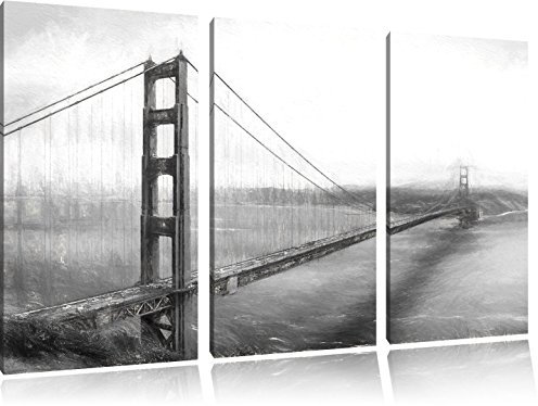 Pixxprint Golden Gate Bridge, Leinwandbild 3 Teilig, Gesamtmaß: 120x80cm, Wandbild, Dekoration, fertig gespannt, Kein Poster