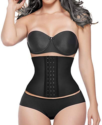 YIANNA Waist Trainer Women Tummy Control Body Shaper Corset Latex Short Torso 9 Steel Boned Cincher for Trimmer Belt Girdle Black 110206 L