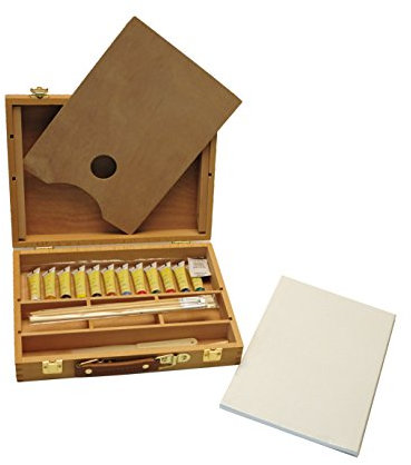Artme Ensemble de peinture Boite Chevalet en Bois Premium de 23 pièces - Chevalet de table/ 3 x tableaux de toile/12 x couleurs acryliques/ 4 x pinceaux d'artiste/crayon HB/palette en bois