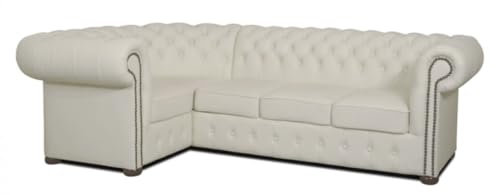 Casa Padrino Chesterfield Echtleder Ecksofa Weiß 260 x 160 x H. 78 cm - Luxus Wohnzimmermöbel