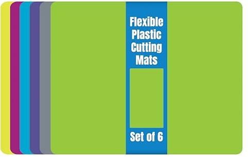 Better Kitchen Products Flexible Plastic Cutting Board Mats, Set of 6, Textured, 6 Vivid, Translucent Colors by