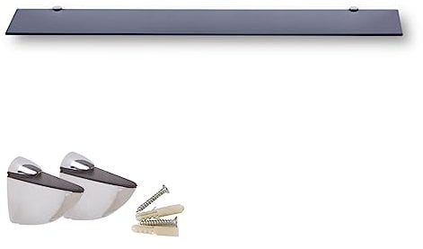 Euro Tische Mensola da parete in Vetro 100cm, Mensola a Parete per Bagno, Mensole Doccia Bagno, Mensola Bagno in Vetro con Vetro di Sicurezza Temperato 6mm, Varie Misure (Nero)