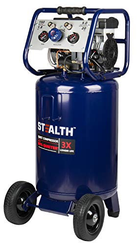 Stealth - 20 Gallon Ultra Quiet Air Compressor, 1.8HP Oil-Free Peak, 150 PSI 68 Decibels, 5.5 CFM @ 40 PSI 5 CFM @ 90 PSI Long Life Quiet Electric Air Compressor with