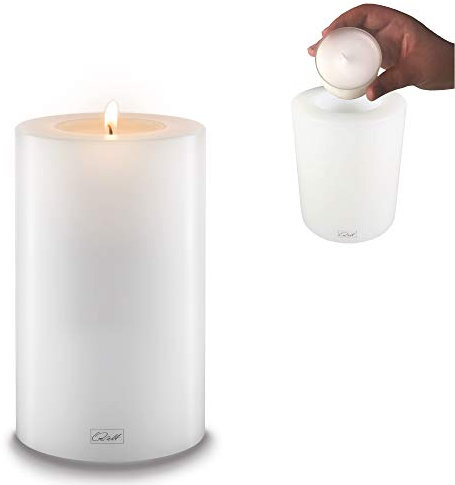 Qult Farluce Trend • Teelichthalter in Kerzenform • Kerze • Kunststoffkerze in Kerzenoptik • Teelichtkerze mit Teelichteinsatz • inkl. Teelicht • weiß (Ø 10 H 18 cm)