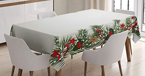 ABAKUHAUS Weihnachten Tischdecke, Silvester Magie, Pflegeleicht Waschbar Schmutzabweisend und mit Klaren Farben Hochwertiger Druck, 140 x 170 cm, Taupe Grün