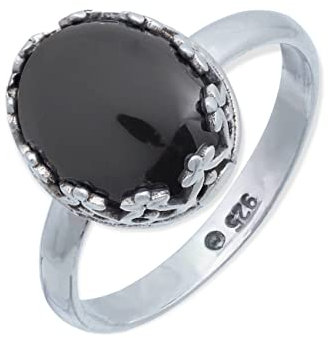 mantraroma Damen Ring 925 Silber Onyx Edelstein schwarz dezent verspielt