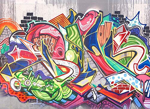Livingwalls Fototapete Designwalls Vliestapete Graffiti Tapete Graffiti in Blau, Grau, Grün, Rot, Weiß 350 x 255 cm XXL Wandtapete Wandbild 118790