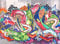 Livingwalls Fototapete Designwalls Vliestapete Graffiti Tapete Graffiti in Blau, Grau, Grün, Rot, Weiß 350 x 255 cm XXL Wandtapete Wandbild 118790