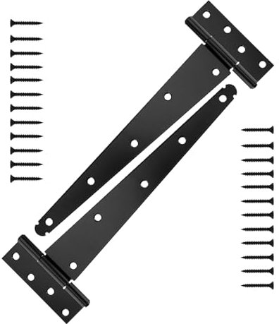 18 T Hinges for Wooden Gates & Barn Doors Black Wrought Iron Hinges for Sheds & Fences Heavy-Duty Metal Strap Hinges with Screws Included Rustproof & Weather-Resistant for Indoor & Outdoor Use