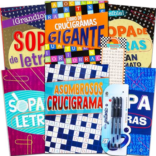 Spanish Word Find and Crossword Puzzle Books for Adults Seniors with Over 300 Reward Stickers