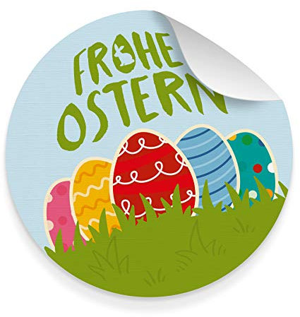 5x itenga große Frohe Ostern Aufkleber Sticker Etiketten Ostereier bunt rund 9,5cm