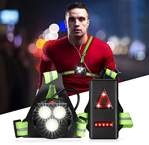 DAWINSIE Luz para Correr Running con Recargables USB Impermeable, Luz Led Frontal Correr, Lámpara 3 Modos, con Cinta reflectante, Liviano, Cómodo e Ideal para Trotar, Competir (Green)