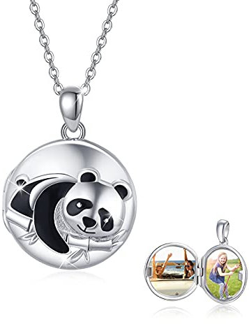 CUOKA MIRACLE Panda Medaillon Kette 925 Sterling Silber Foto Medaillon zum öffnen für Bilder Memory Halskette für Damen Tier Anhänger Schmuck Amulett für Kinder Mädchen Mutter
